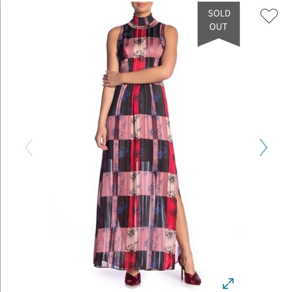BCBG Smocked Mock Neck Sleeveless Print
